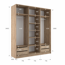 Шкаф-купе Эста 3-х дверный ДСП/Стекла хаки/Доводчик 240х66х240