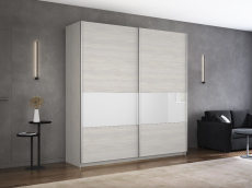 Шкафы-купе 2-х дверные, Шкаф-купе Широкий Прайм 2-х дверный ДСП/Стекло белое/Доводчики 220х57х230