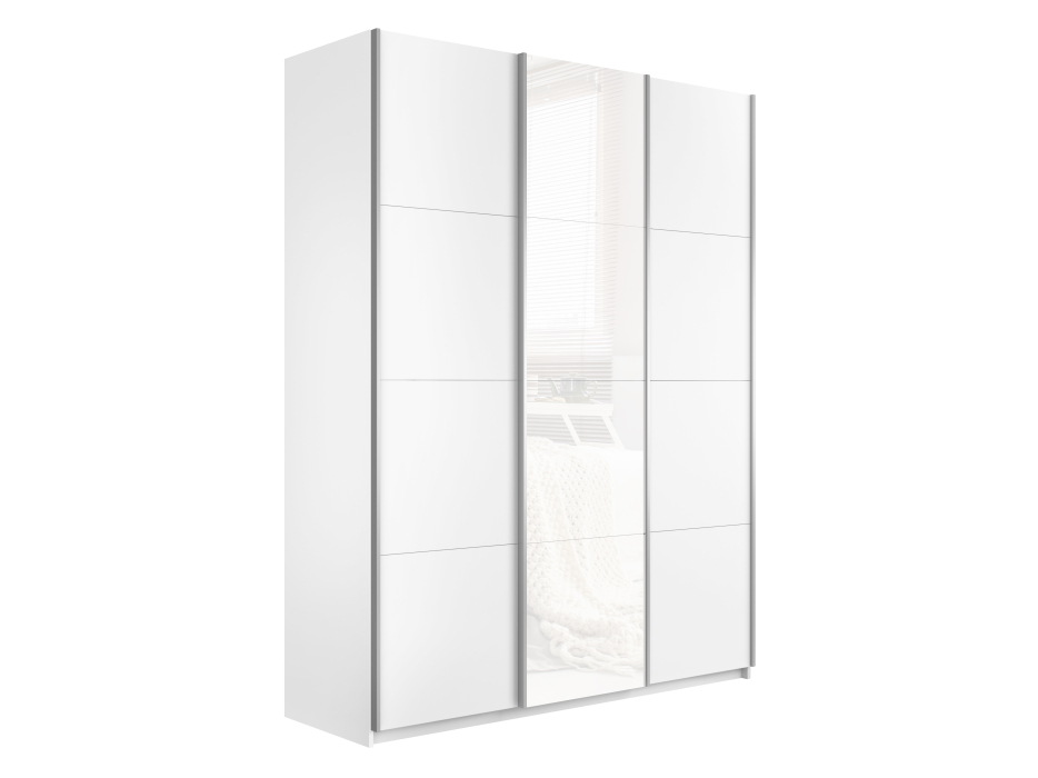 Шкафы-купе 3-х дверные, Шкаф-купе Прайм 3-х дверный ДСП/Стекло белое/Доводчики 210х57х230