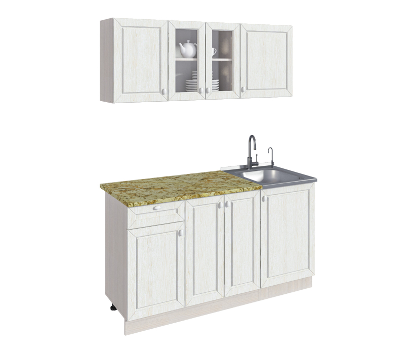 Кухонные гарнитуры, Кухонный гарнитур Катя-150 с витриной Авиньон/Ясень Золото/Мрамор золотой АркобаленоR5