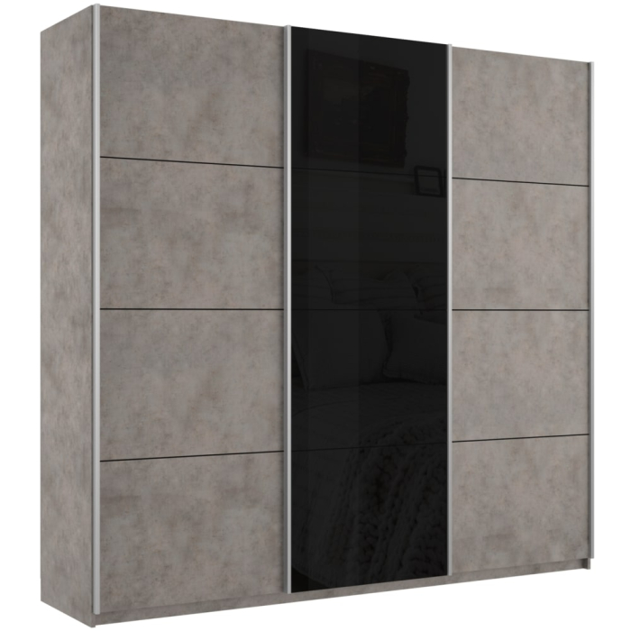 Шкафы-купе 3-х дверные, Шкаф-купе Прайм 3-х дверный ДСП/Стекло черное/Доводчики 180х57х230