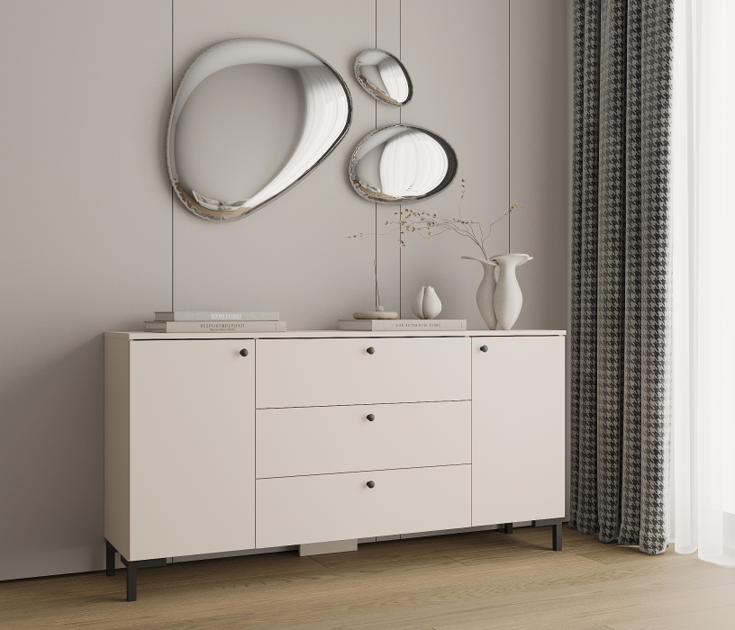 Комоды, Комод Тренд СБ-3443 3 ящика, 2 двери Кашемир серый/ЛДСП Белла Кашемир серый