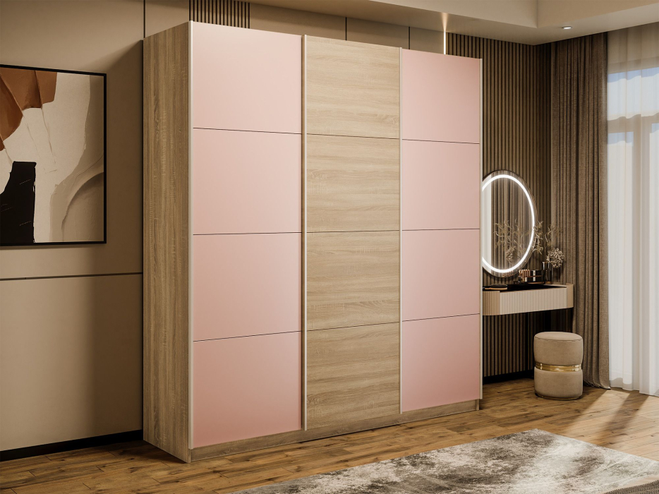 Шкафы-купе 3-х дверные, Шкаф-купе Эста 3-х дверный ДСП/Стекла пудра/Доводчик 270х66х240