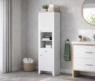 Шкаф-пенал Монтана СБ-3554 Белый Альпийский,Дуб Гамильтон/МДФ Дуб Белый