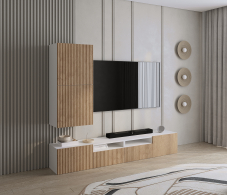 Стенки для гостиной, Гостиная Тренд Белый/МДФ Джаз Акация светлая