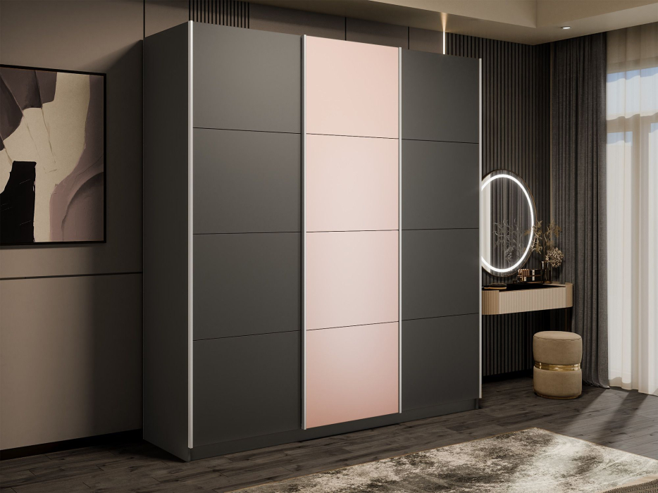 Шкафы-купе 3-х дверные, Шкаф-купе Прайм 3-х дверный Стекла пудра/ДСП/Доводчики 180х57х230