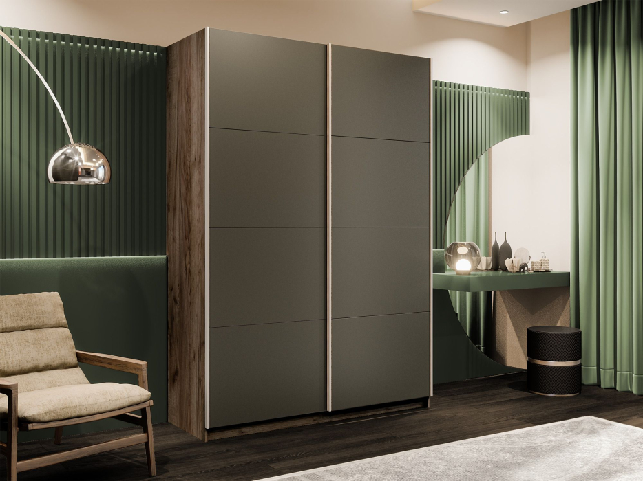 Шкафы-купе 2-х дверные, Шкаф-купе Прайм 2-х дверный Стекла хаки/Доводчики 120х57х230