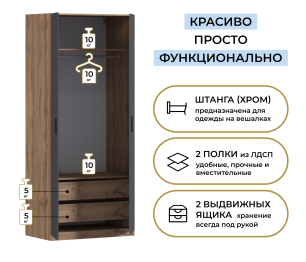 Шкаф двухдверный Макс 1000 мм, вариант №3 (ЛДСП, корпус дуб вотан)