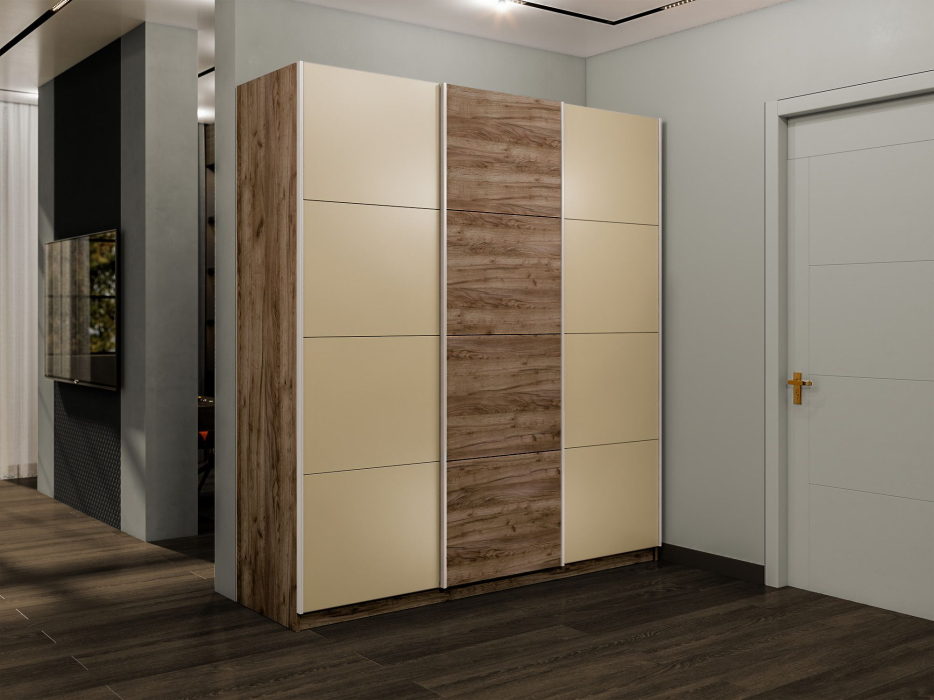 Шкафы-купе 3-х дверные, Шкаф-купе Прайм 3-х дверный Стекла фисташка/ДСП/Доводчики 180х57х230