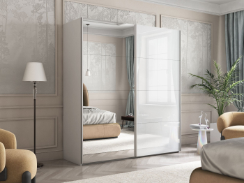 Шкаф Эста дуо Стекло белое/зеркало 2400 х 2000 х 660