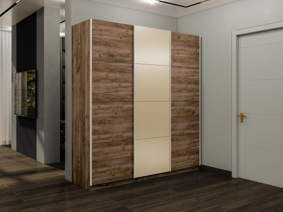 Шкафы-купе 3-х дверные, Шкаф-купе Прайм 3-х дверный Стекла фисташка/ДСП/Доводчики 180х57х230