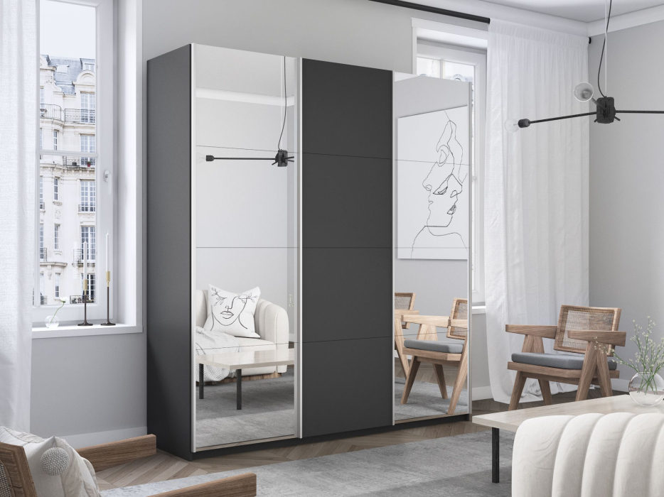 Шкафы-купе 3-х дверные, Шкаф Прайм трио 1ДСП+2 зеркало 2300х2100х570