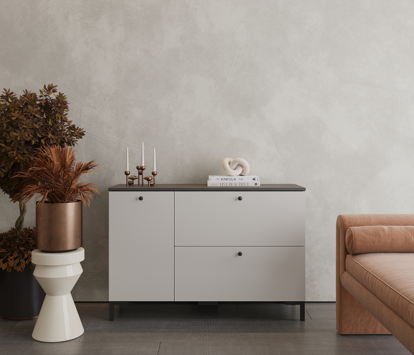 Комоды, Комод Тренд СБ-3447 2 ящика, 1 дверь Диамант серый/Серый Перламутровый